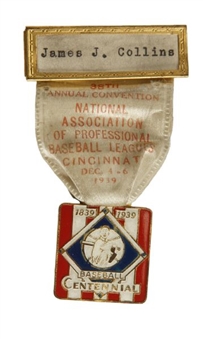 Jimmy Collins 1939 NAPBL Centennial Convention Badge with Ribbon/Pendant Hanger